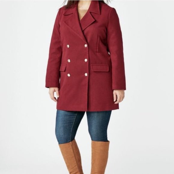 JUSTFAB Maroon Oxblood Naval Peacoat Pea Coat NWT - Picture 3 of 8